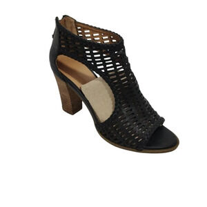 Report Ryan Black Open Toe Cut Out Block Heels Women Size 7.5 Casual Work FLAW